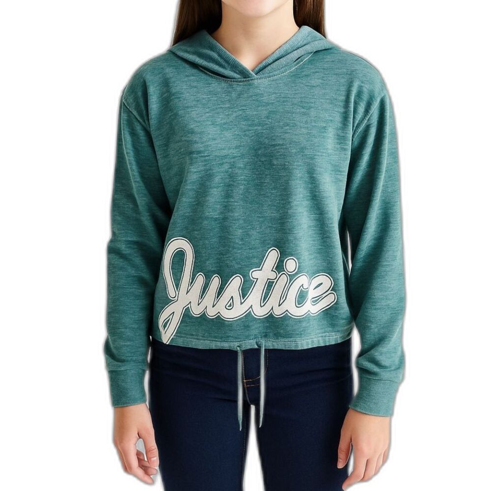 Justice Girls Active Drawstring Hem Hoodie in Teal | Size 10
